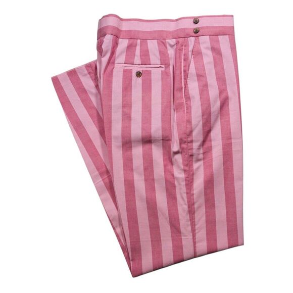 Mens 34 Gurkha Pants Pink Striped Cotton Chino Flat Front Straight Fit Trousers - Picture 1 of 8